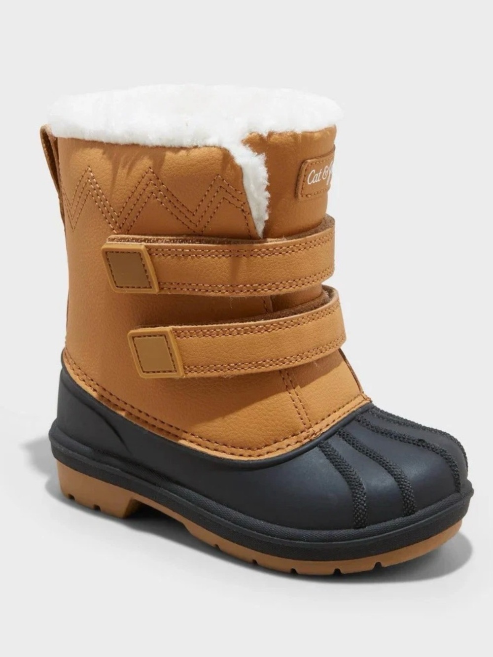 Cat & Jack Kids Winter Duck Boot With Faux Fur Hook & Loop Snow Boot Sz 9 Tan